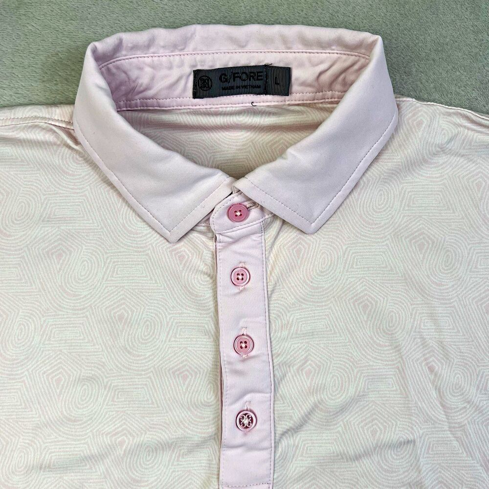 G/FORE Golf Polo Shirt Mens Large Light Pink Geometric Pattern Dragon Logo